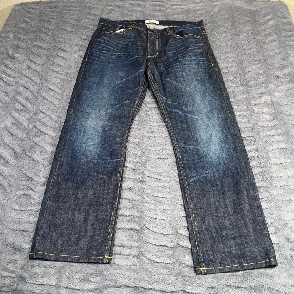 Paige Normandie Straight Leg Jeans Dark Wash Indigo 100% Cotton Size 33 USA Made